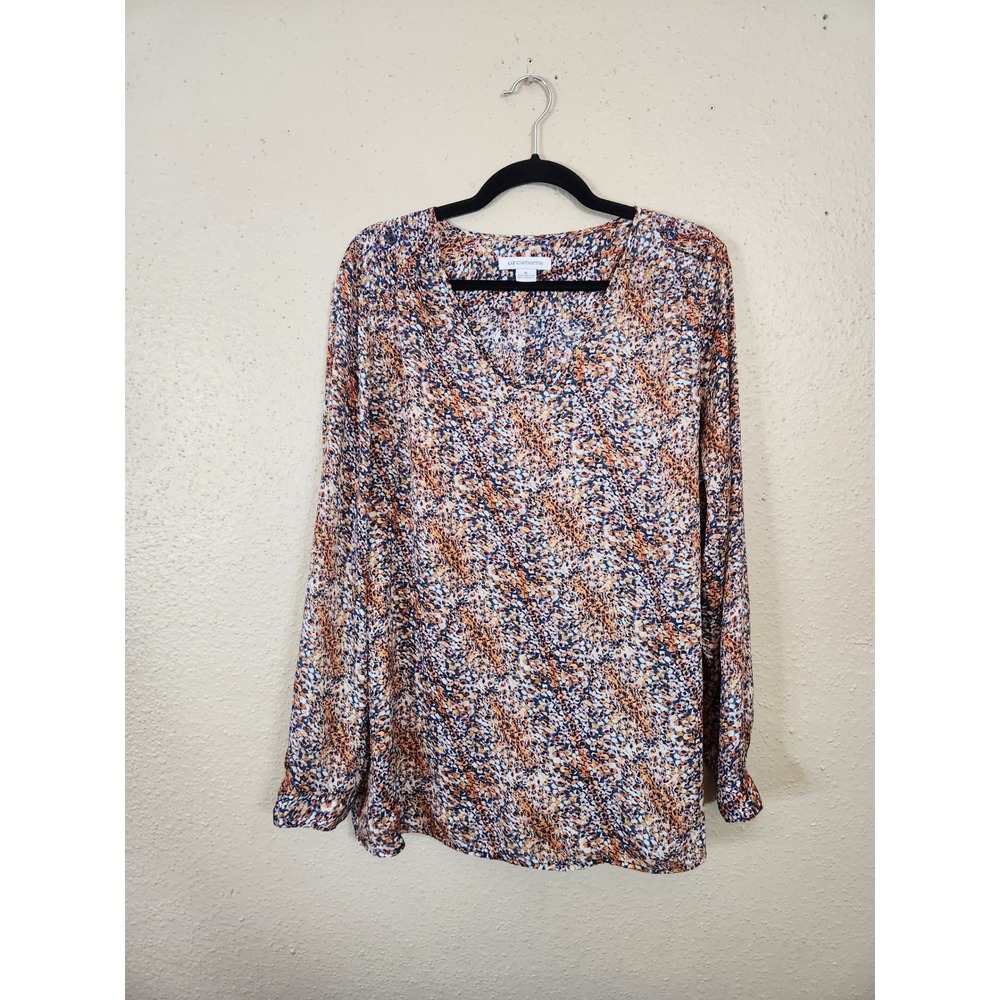 Liz Claiborne Blouse V-Neck Long Sleeve Abstract Print Top XL